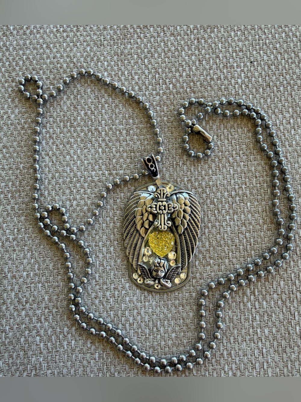 Glammy Tags USA Yellow Glass Guardian Angel Pendant 30” Long